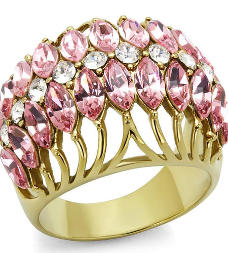 LO4108 - IP Gold(Ion Plating) Brass Ring with Top Grade Crystal in Rose