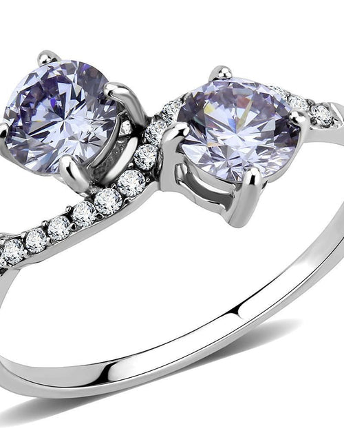 Load image into Gallery viewer, DA244 - High polished (no plating) Stainless Steel Ring with AAA Grade CZ in Light Amethyst
