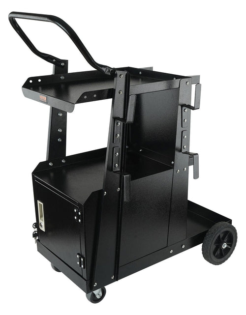 Load image into Gallery viewer, Welding Cart, 2-Tier Heavy Duty Welder Cart with Anti-Theft Lockable Cabinet, 265LBS Weight Capacity, 360° Swivel Wheels, Tank Storage Safety Chains, Welding Cabinet for TIG, ARC, Plasma Cutter
