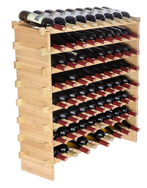 Load image into Gallery viewer, 72 Bottle Stackable Modular Wine Rack Bamboo Wood Display Shelf 8-Tier
