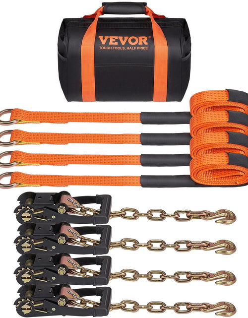 Load image into Gallery viewer, Car Tie Down with Chain Anchors, Lasso Style 2"×120" Tire Straps, 5865 LBS Working Load, 11023 LBS Breaking Strength, with Heavy Duty Ratchets for Passenger Car, ATV, SUV, UTV, Truck, 4-Pack
