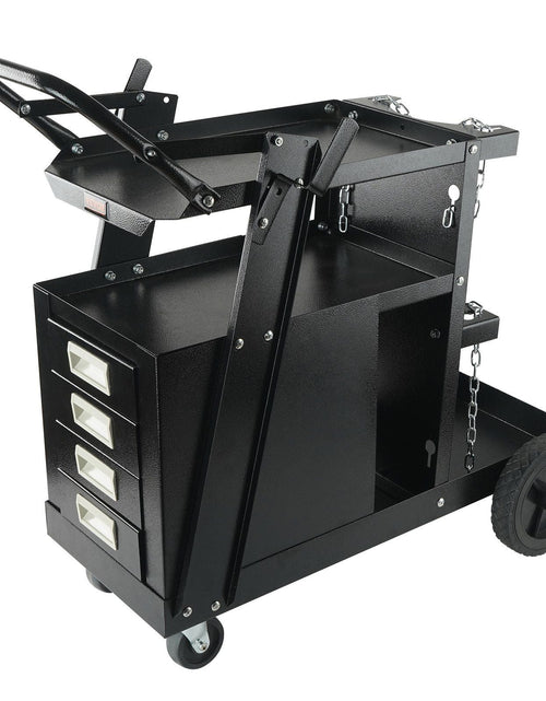 Load image into Gallery viewer, Welding Cart, 2-Tier 4 Drawers Welder Cart with 265 LBS Weight Capacity, 360° Swivel Wheels, Tank Storage Safety Chains, Heavy Duty Rolling MIG Welder Cart for Mig Welder and Plasma Cutter
