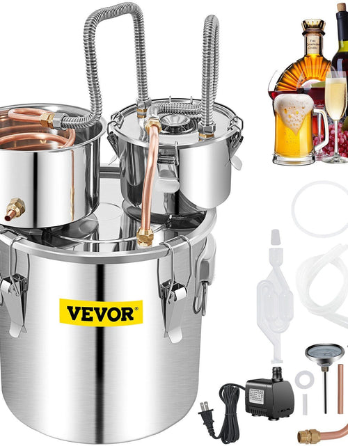 Load image into Gallery viewer, Alcohol Still, 13.2Gal / 50L Stainless Steel Water Alcohol Distiller Copper Tube Home Brewing Kit Build-in Thermometer for DIY Whisky Wine Brandy, Silver
