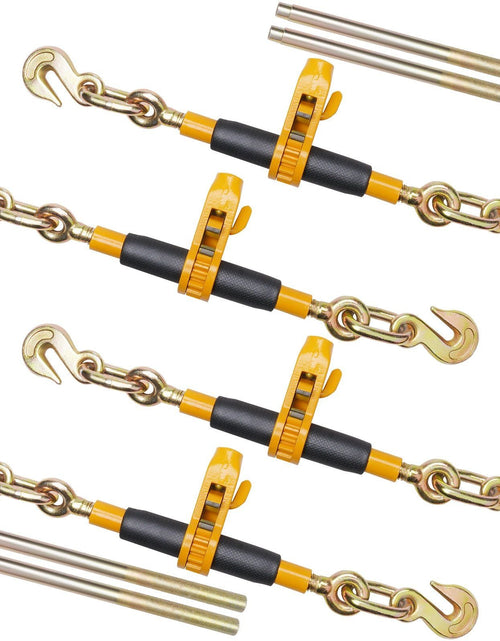 Load image into Gallery viewer, Ratchet Chain Binder, 3/8"-1/2" Heavy Duty Load Binders, with G80 Hooks 12000 lbs Secure Load Limit, Labor-saving Anti-skid Handle, Tie Down Hauling Chain Binders for Flatbed Truck Trailer, 4 Pc
