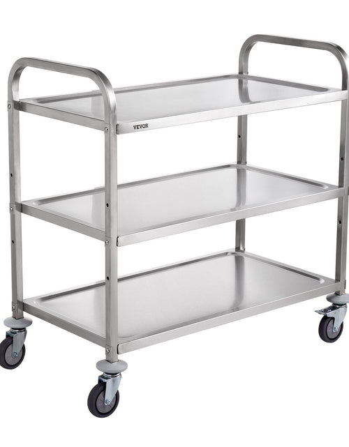 Load image into Gallery viewer, Kitchen Utility Cart, 3 Tiers, Wire Rolling Cart w/ 450LBS Capacity, Steel Service Cart on Wheels, Metal Storage Trolley w/ 80mm Basket Curved Handle PP Liner 6 Hooks, for Indoor and Outdoor Use
