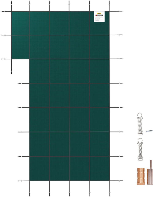 Load image into Gallery viewer, Inground Pool Safety Cover, 18 ft x 34 ft Rectangular Winter Pool Cover with Left Step, Triple Stitched, High Strength Mesh PP Material, Good Rain Permeability, Installation Hardware Included
