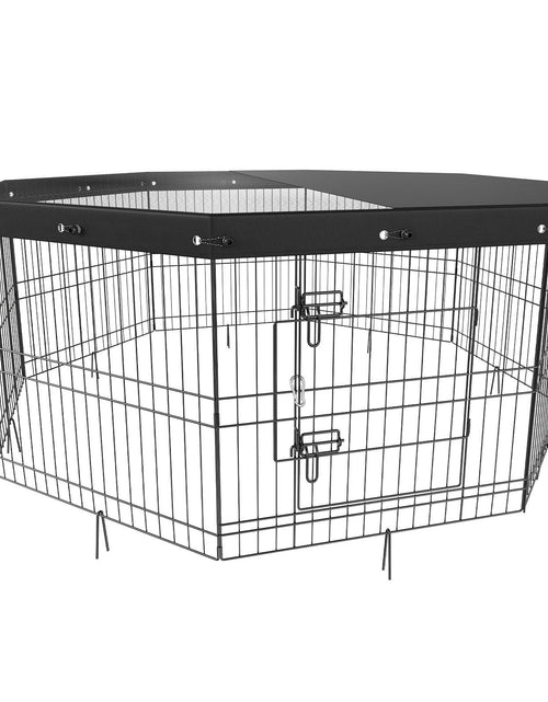 Load image into Gallery viewer, Dog Playpen, 8 Panels Foldable Metal Dog Exercise Pen with Top Cover, 24" H Pet Fence Puppy Crate Kennel with Ground Stakes, Indoor Outdoor Dog Pen for Small Medium Pets, for Camping, Yard
