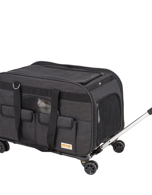 Load image into Gallery viewer, Cat Carrier with Wheels, Rolling Pet Carrier with Telescopic Handle and Shoulder Strap, Dog Carrier with Wheels for Pets under 35 lbs, with 1 Folding Bowl, Black
