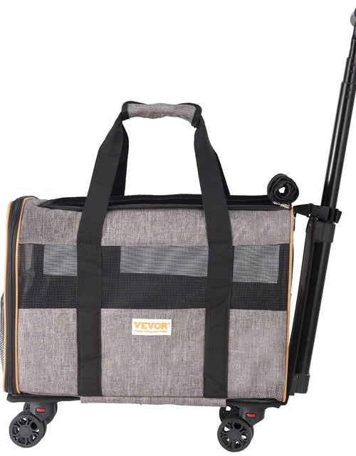 Load image into Gallery viewer, Cat Carrier with Wheels, Airline Approved Rolling Pet Carrier with Telescopic Handle and Shoulder Strap, Dog Carrier with Wheels for Pets under 22 lbs, with 1 Folding Bowl, Grey

