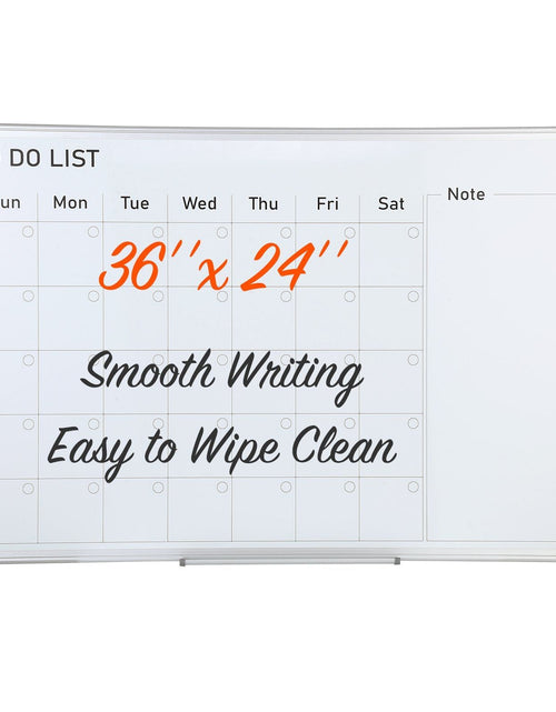 Load image into Gallery viewer, Calendar Whiteboard, 36 x 24 Inches Magnetic Dry Erase Calendar Board, Monthly Planner Whiteboard for Wall, 1 Magnetic Erase &amp; 2 Dry Erase Marker &amp; Movable Tray for Restaurant Office Home School
