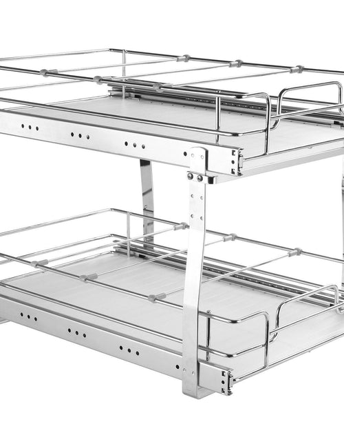 Load image into Gallery viewer, 2 Tier 14"W x 21"D Pull Out Cabinet Organizer, Heavy Duty Slide Out Pantry Shelves, Chrome-Plated Steel Roll Out Drawers, Sliding Drawer Storage for Inside Kitchen Cabinet, Bathroom, Under Sink
