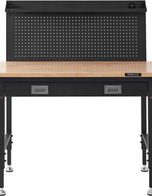 Load image into Gallery viewer, Workbench Adjustable Height 28-39.5" Work Bench For Garage Oak Plank &amp; Carbon Steel Heavy Duty Workbench 2000lbs Weight Capacity Bench top Size 48x24" Hardwood Workbench 3m Cable 30 Hooks
