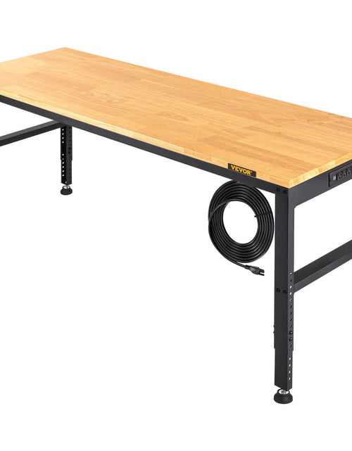 Load image into Gallery viewer, Workbench Adjustable Height, 61" x 20" Garage Table w/ 27.1" - 36" Heights &amp; 2000 LBS Load Capacity, with Power Outlets &amp; Hardwood Top &amp; Metal Frame &amp; Foot Pads, for Workshop Office Home
