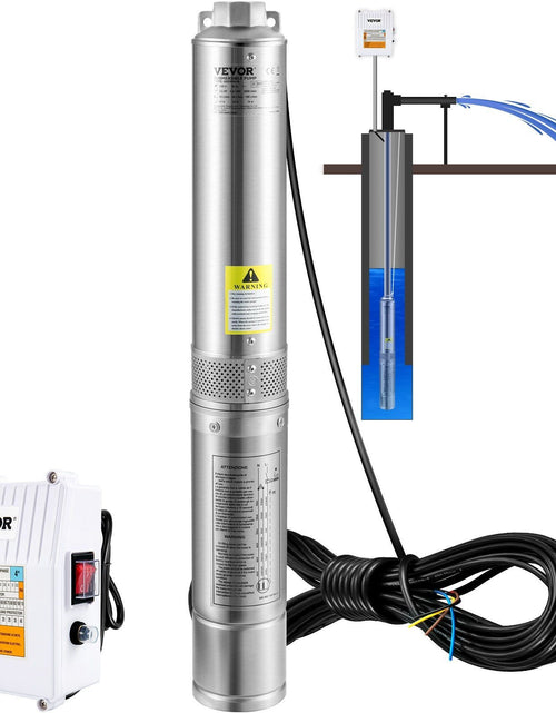 Load image into Gallery viewer, Deep Well Submersible Pump, 3HP 230V/60Hz, 37GPM 640 ft Head, with 33 ft Cord &amp; External Control Box, 4 inch Stainless Steel Water Pumps for Industrial, Irrigation and Home Use, IP68 Waterproof
