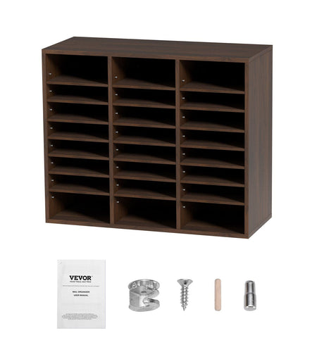 Literature Organizers, 24 Compartments Office Mailbox with Adjustable Shelves, Wood Literature Sorter 29x12x24.4 inches for Office, Home, Classroom, Mailrooms Organization, EPA Certified, Brown