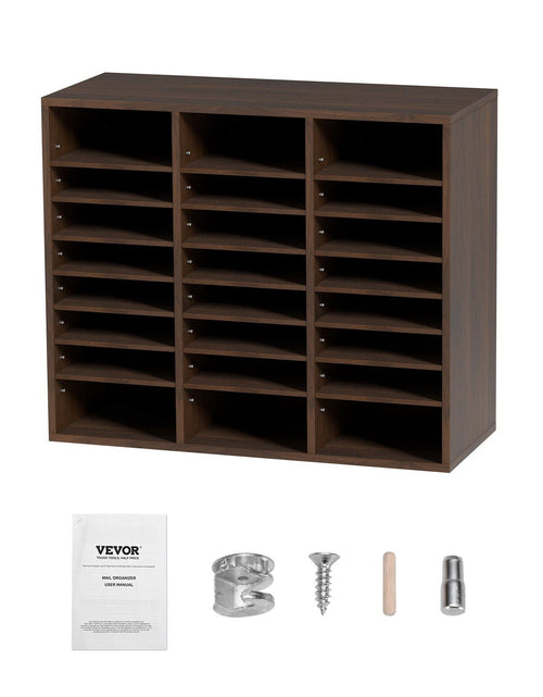 Load image into Gallery viewer, Literature Organizers, 24 Compartments Office Mailbox with Adjustable Shelves, Wood Literature Sorter 29x12x24.4 inches for Office, Home, Classroom, Mailrooms Organization, EPA Certified, Brown
