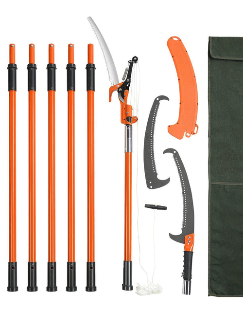 Load image into Gallery viewer, Manual Pole Saw, 7.3-27 ft Extendable Tree Pruner, Sharp Steel Blade and Scissors High Branches Trimming, Branch Trimmer with Lightweight 8 Fiberglass Handles, for Pruning Palms and Shrubs
