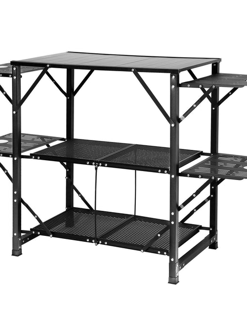 Load image into Gallery viewer, Camping Kitchen Table, One-piece Folding Portable Cook Station with A Carrying Bag, Aluminum Camping Table 4 Iron Side Tables &amp; 2 Shelves, Ideal for Outdoor Picnics, BBQs, Camping, RV Traveling
