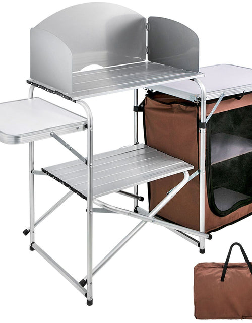 Load image into Gallery viewer, Camping Kitchen Table Picnic Cabinet Folding Cooking Storage Rack Portable Brown
