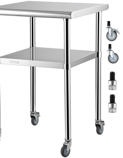 Load image into Gallery viewer, Stainless Steel Prep Table, 24 x 24 x 36 Inch, 600lbs Load Capacity Heavy Duty Metal Worktable with Adjustable Undershelf &amp; Universal Wheels, Commercial Workstation for Kitchen Garage Backyard
