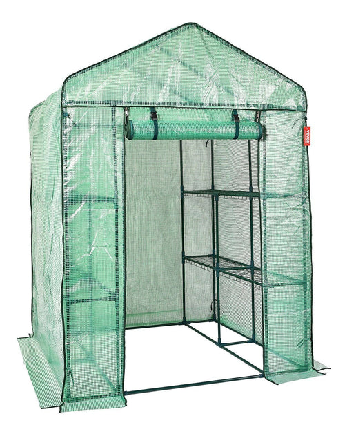 Load image into Gallery viewer, Walk-in Green House, 4.6 x 4.6 x 6.6 ft , Greenhouse with Shelves, High Strength PE Cover with Zipper Door and Steel Frame, Assembly in Minutes, Suitable for Planting and Storage
