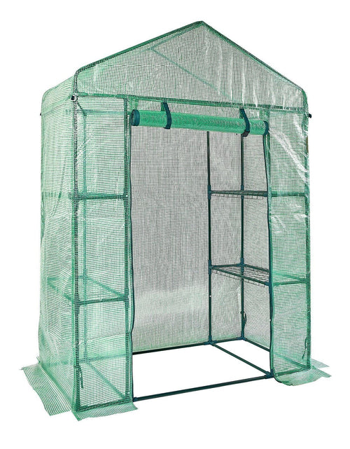 Load image into Gallery viewer, Walk-in Green House, 4.6 x 2.4 x 6.7 ft, Greenhouse with Shelves, High Strength PE Cover with Doors, Windows and Steel Frame, Set Up in Minutes, for Planting and Storage
