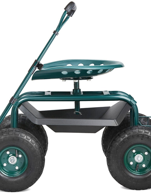 Load image into Gallery viewer, Garden Cart Rolling Workseat with Wheels, Gardening Stool for Planting, 360 Degree Swivel Seat, Wagon Scooter with Steering Handle &amp; Utility Tool Tray, Use for Patio, Yard, and Outdoors, Green
