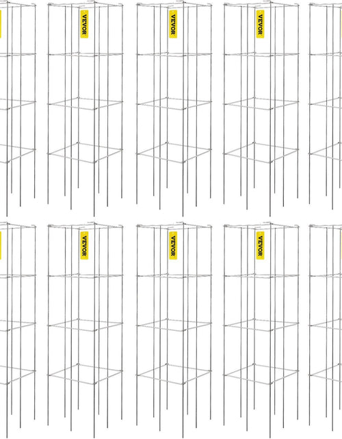 Load image into Gallery viewer, Tomato Cages, 11.8" x 11.8" x 46.1", 10 Packs Square Plant Support Cages, Silver PVC-Coated Steel Tomato Towers for Climbing Vegetables, Plants, Flowers, Fruits
