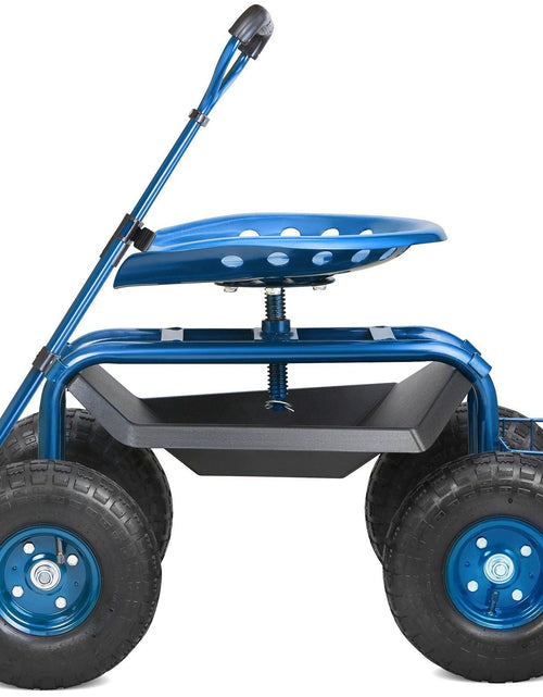 Load image into Gallery viewer, Garden Cart Rolling Workseat with Wheels, Gardening Stool for Planting, 360 Degree Swivel Seat, Wagon Scooter with Steering Handle &amp; Utility Tool Tray, Use for Patio, Yard, and Outdoors, Blue
