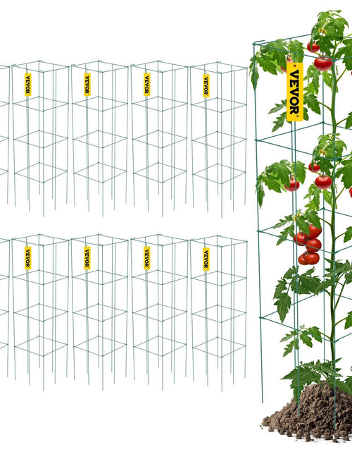 Load image into Gallery viewer, Tomato Cages, 11.8" x 11.8" x 46.1", 10 Packs Square Plant Support Cages, Green PVC-Coated Steel Tomato Towers for Climbing Vegetables, Plants, Flowers, Fruits
