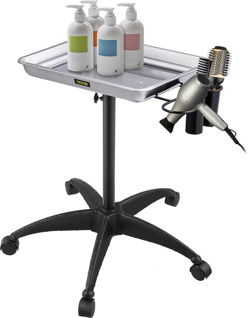 Load image into Gallery viewer, Mayo Stand Medical Tray, Height Adjustable Stainless Steel Salon Tray Easy Assemble Tattoo Cart Lab Tray with 2 Cups &amp; 1 Metal Ring for SPA Clinic Personal Care Lab Hospital Dentistry, Silver
