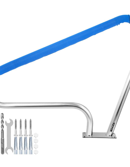 Load image into Gallery viewer, Pool Rail 48x36 Pool Railing 304 Stainless Steel 250LBS Load Capacity Silver Rustproof Pool Handrail Humanized Swimming Pool Handrail with Blue Grip Cover &amp; M8 Drill Bit &amp; Self-Taping Screws
