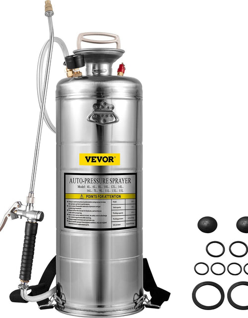 Load image into Gallery viewer, 3.5Gal Stainless Steel Sprayer,l Set with 20" Wand&amp; Handle&amp; 3FT Reinforced Hose, Hand Pump Sprayer with Pressure Gauge&amp;Safety Valve, Adjustable Nozzle Suitable for Gardening&amp; Sanitizing
