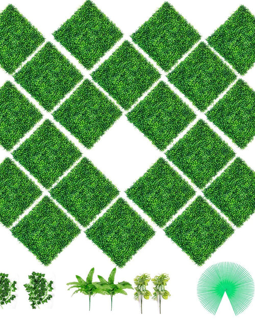 Load image into Gallery viewer, Artificial Boxwood Panels, 20 PCS 20"x20" Boxwood Hedge Wall Panels, PE Artificial Grass Backdrop Wall 1.6", Privacy Hedge Screen for Decoration of Outdoor, Indoor, Garden, Fence, and Backyard
