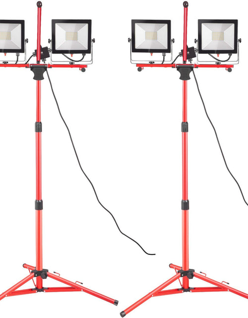 Load image into Gallery viewer, LED Work Light with Stand, 2PCS 10000 Lumen Dual-head LED Work Light with 27.6"-68.1" Adjustable and Foldable Tripod Stand, IP65 Waterproofed LED Tripod Work Light, with 5000 K Color Temperature
