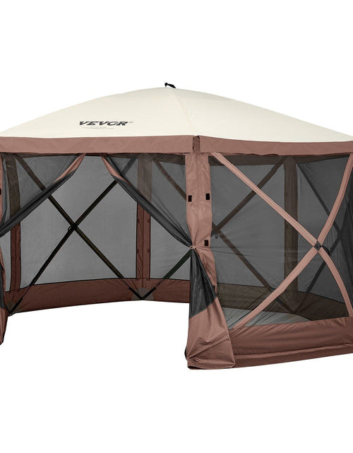 Load image into Gallery viewer, Pop Up Gazebo Tent, Pop-Up Screen Tent 6 Sided Canopy Sun Shelter with 6 Removable Privacy Wind Cloths &amp; Mesh Windows, 12.5x12.5FT Quick Set Screen Tent with Mosquito Netting, Brown

