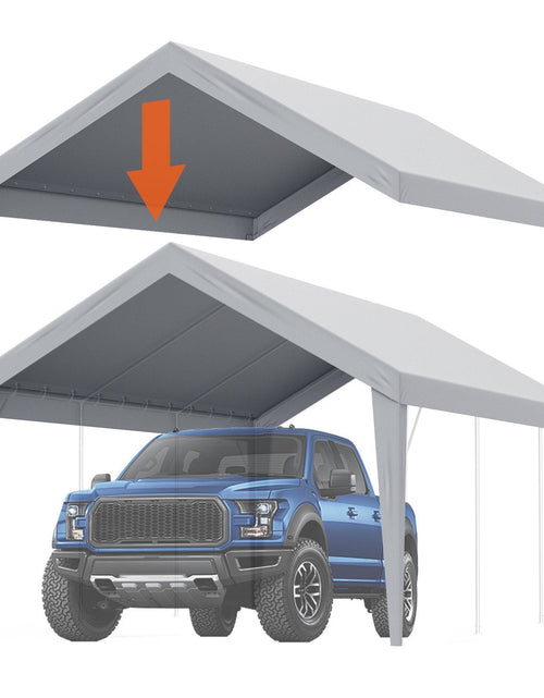 Load image into Gallery viewer, Carport Replacement Canopy Cover 12 x 20 ft, Garage Top Tent Shelter Tarp Heavy-Duty Waterproof &amp; UV Protected, Easy Installation with Ball Bungees,Grey (Only Top Cover, Frame Not Include)
