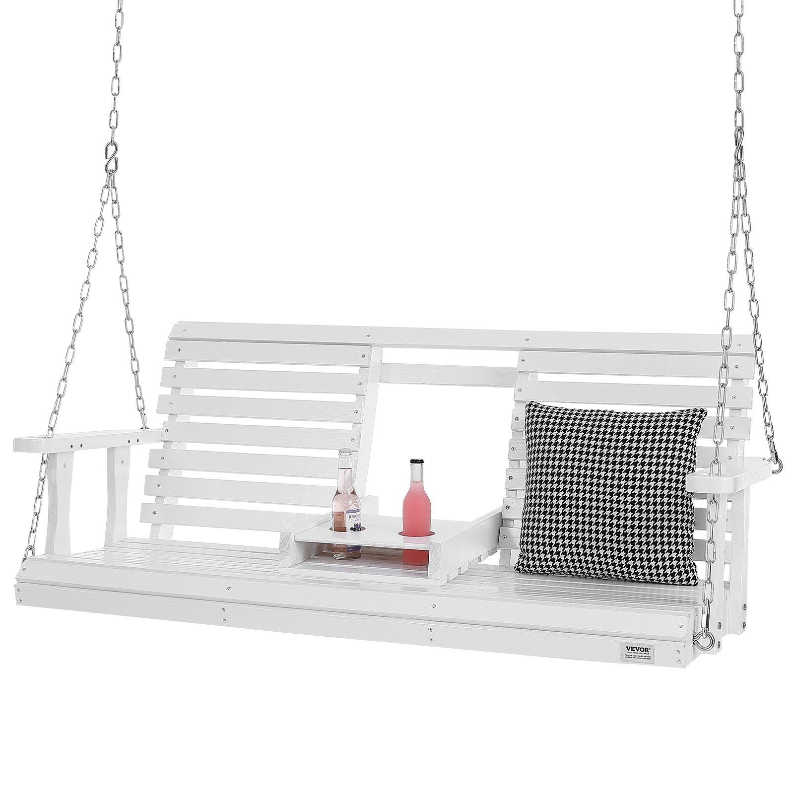 Wooden Porch Swing 5 ft, Patio bench swing for Courtyard & Garden, Upgraded 880 lbs Strong Load Capacity, Heavy Duty Swing Chair Bench with Hanging Chains for Outdoors, White