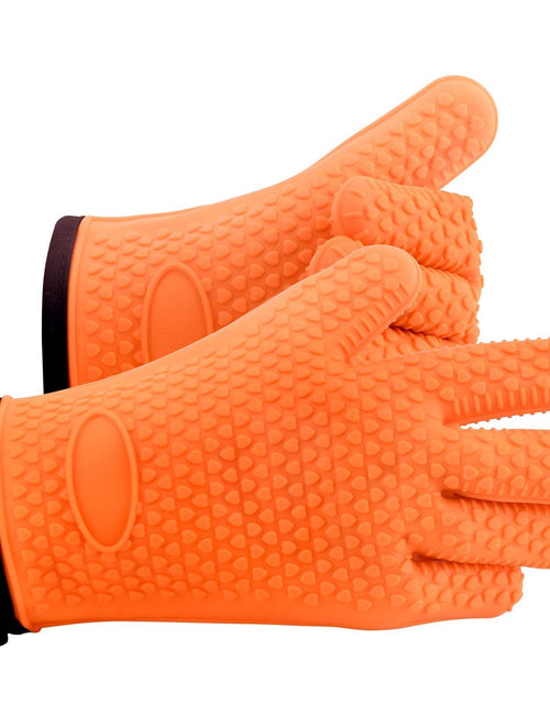 Load image into Gallery viewer, Silicone Smoker Oven Gloves, Non-Slip Heat Resident BBQ Grill Gloves with Fingers, Waterproof &amp; Hangable Design, Easy to Clean &amp; Store, for Grilling, Oven, BBQ, Baking, Frying
