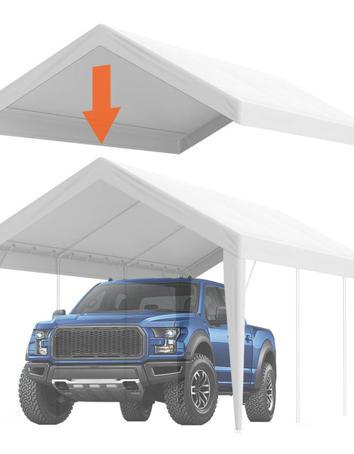 Load image into Gallery viewer, Carport Replacement Canopy Cover 10 x 20 ft, Garage Top Tent Shelter Tarp Heavy-Duty Waterproof &amp; UV Protected, Easy Installation with Ball Bungees,White (Only Top Cover, Frame Not Include)
