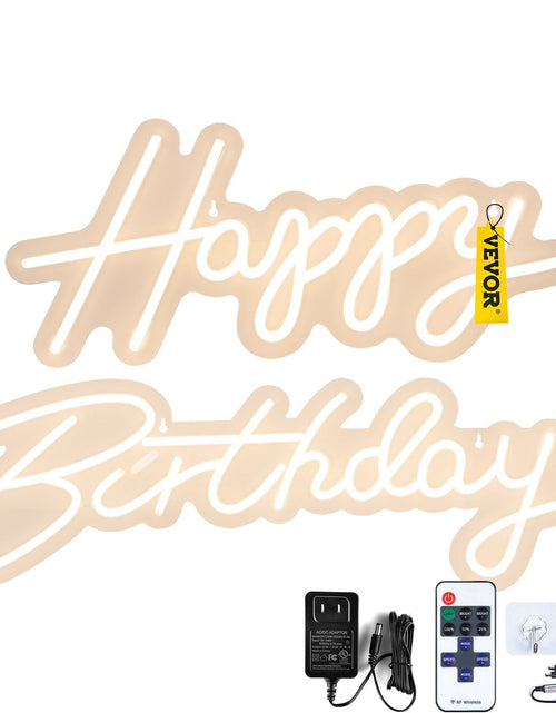 Load image into Gallery viewer, Happy Birthday Neon Sign, 18" x 8" &amp; 26" x 7.5" LED Neon Lights Signs, Adjustable Brightness with Dimmer Switch and Power Adapter, Reusable for Party, Club, Celebration and Decoration Warm White
