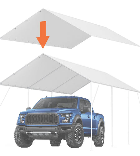 10 x 20 ft Carport Replacement Canopy Cover, Garage Top Tent Shelter Tarp Heavy-Duty Waterproof & UV Protected, Easy Installation with 40 Ball Bungeess (Only Top Cover, Frame Not Include), White