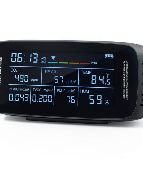 Load image into Gallery viewer, Air Quality Monitor 9-IN-1, CO2, Temperature, Humidity, Formaldehyde TVOC AQI Tester, Professional PM2.5 PM10 PM1.0 Particle Counter for Indoor/Outdoor, Air Quality Meter w/Alarm Thresholds
