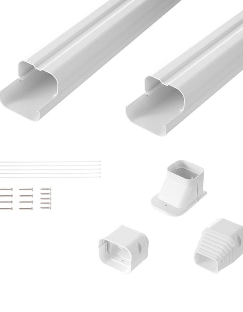 Load image into Gallery viewer, Mini Split Line Set Cover 3-inch W 7.4Ft L, PVC Decorative Pipe Line Cover For Air Conditioner with 2 Straight Ducts &amp; Full Components Easy to Install, Paintable for Heat Pumps, White
