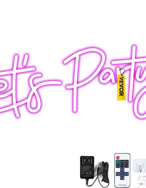 Load image into Gallery viewer, Let's Party Neon Sign, 23"X10" Neon Sign for Wall Decor, Adjustable Brightness Pink Neon Light Sign with Remote Control and Power Adapter, for Party/Wedding Celebration/Home Decoration
