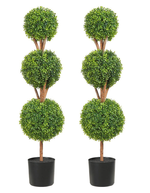 Load image into Gallery viewer, Artificial Topiaries Boxwood Trees, 48 inch Tall (2 Pieces), 3 Ball-Shape Faux Topiaries Plant with Planters, Green Feaux Plant w/ Replaceable Leaves &amp; Port for Decorative Indoor/Outdoor/Garden
