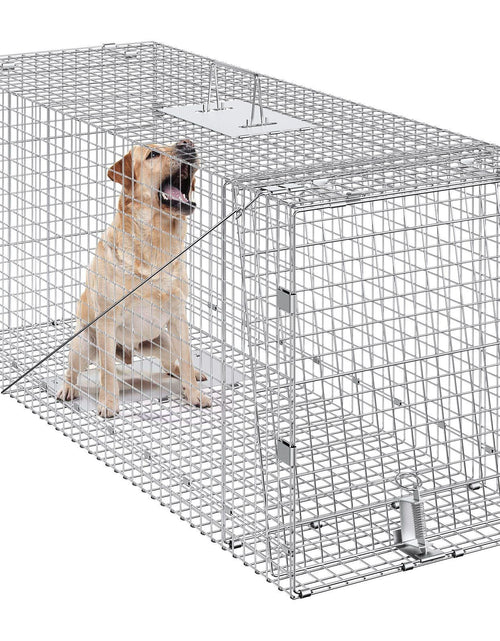 Load image into Gallery viewer, Live Animal Cage Trap, 42" x 16" x 18" Humane Cat Trap Galvanized Iron, Folding Animal Trap with Handle for Stray Dogs, Armadillos, Raccoons, Marmots, Foxes

