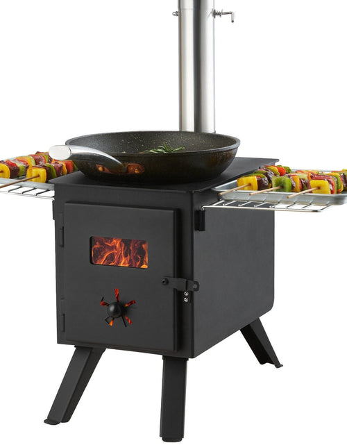 Load image into Gallery viewer, Wood Stove, 86 inch, Alloy Steel Camping Tent Stove, Portable Wood Burning Stove with Chimney Pipes &amp; Gloves, 1400in³Firebox Hot Tent Stove for Outdoor Cooking and Heating with 8 Pipes
