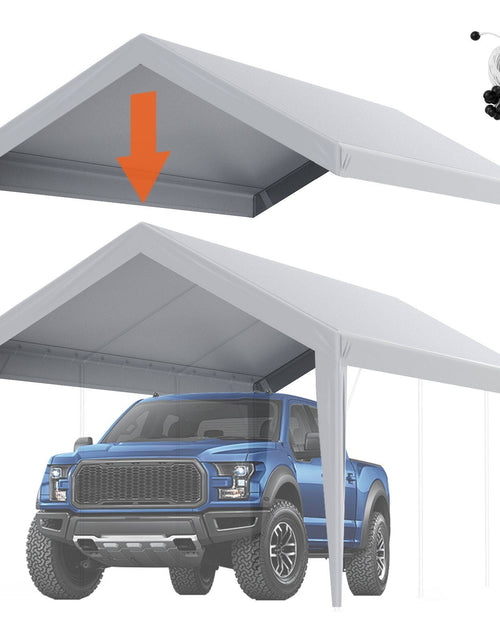 Load image into Gallery viewer, Carport Replacement Canopy Cover 10 x 20 ft, Garage Top Tent Shelter Tarp Heavy-Duty Waterproof &amp; UV Protected, Easy Installation with Ball Bungees,Grey (Only Top Cover, Frame Not Include)
