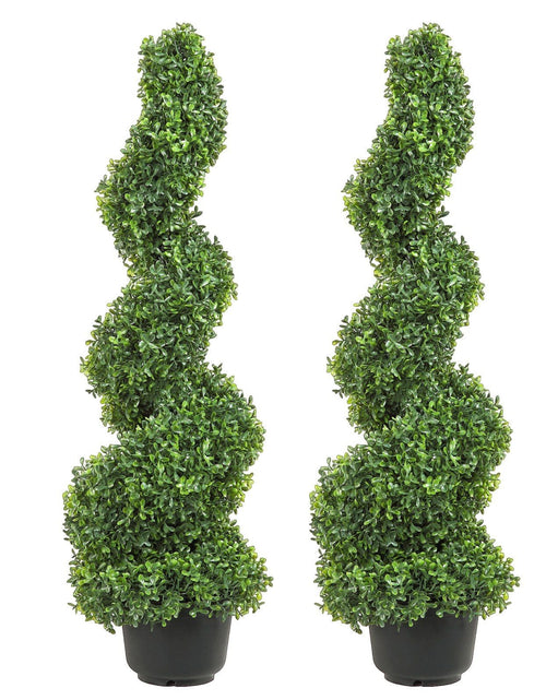 Load image into Gallery viewer, 2 pcs. Artificial Boxwood Tower Topiary Spiral Artificial Plant 122cm high Decorative Plant Green Plastic PE Iron Topiary Plants incl. 10 pcs. Replacement Leaves
